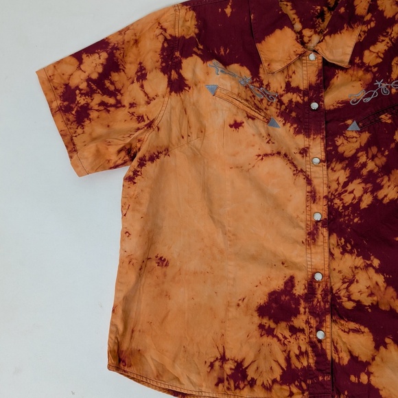 90s Short Sleeve Button Down Burnt Orange Shirt Oversized Reverse Bleached - Picture 5 of 9